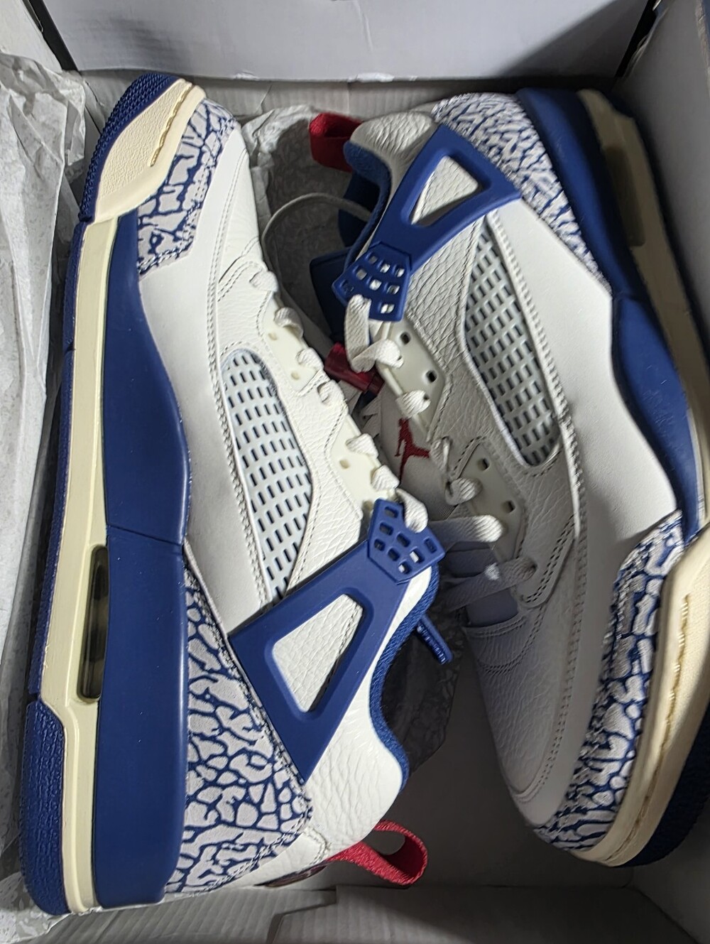 Jordan Men's Sneakers in White, Blue and Red with Elephant Print